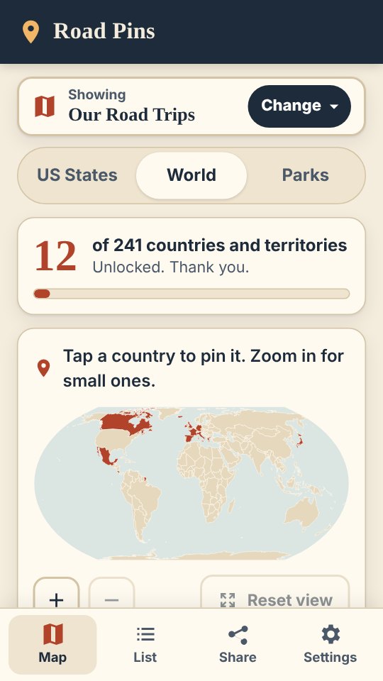 The world map with 12 countries pinned.
