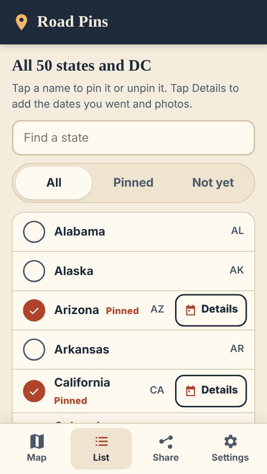The list of all 50 states and DC with pinned states checked.