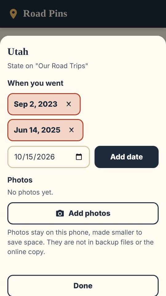 Utah with two visit dates and a button to add photos.